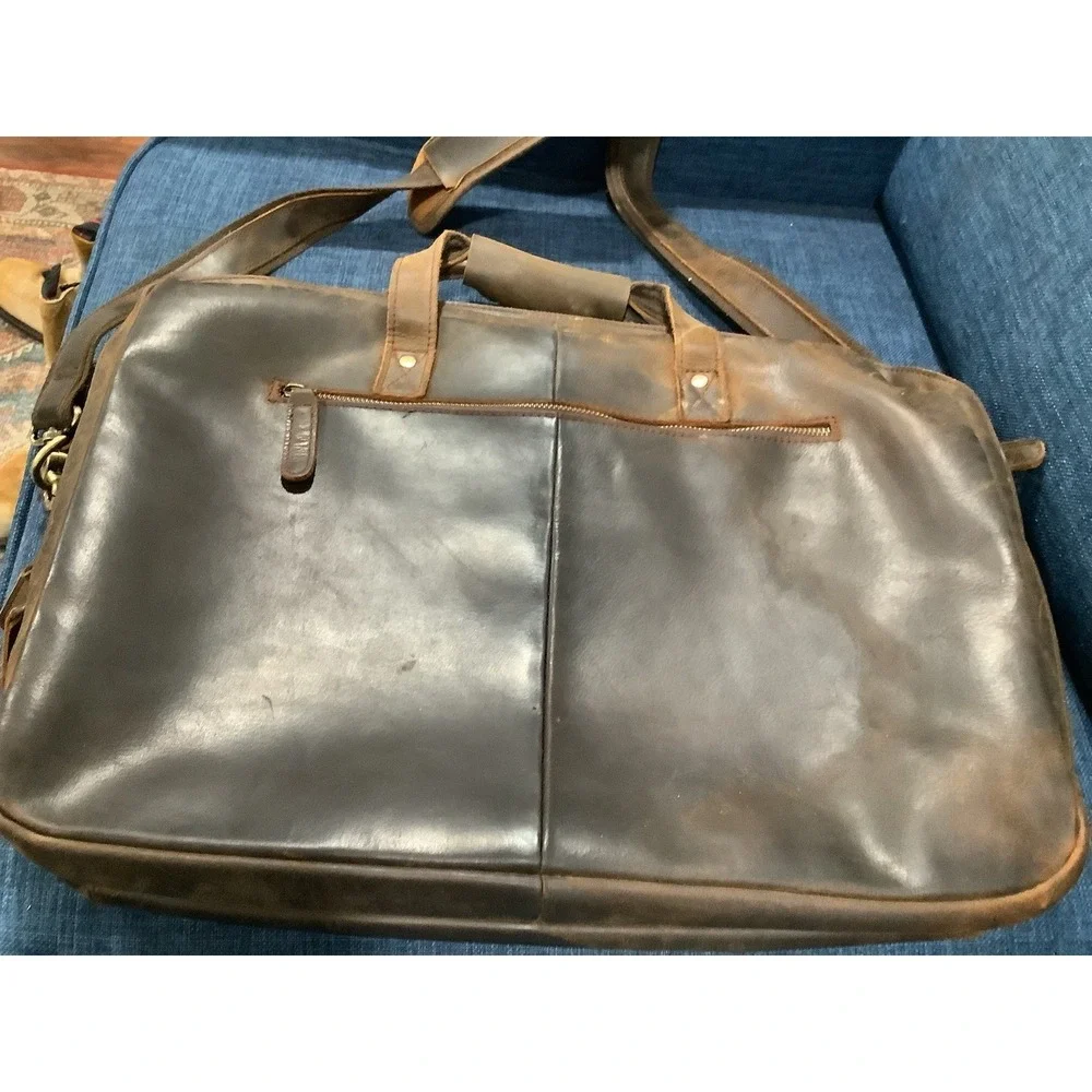 Vintage Genuine Leather Briefcase Men's  Laptop Messenger Bag